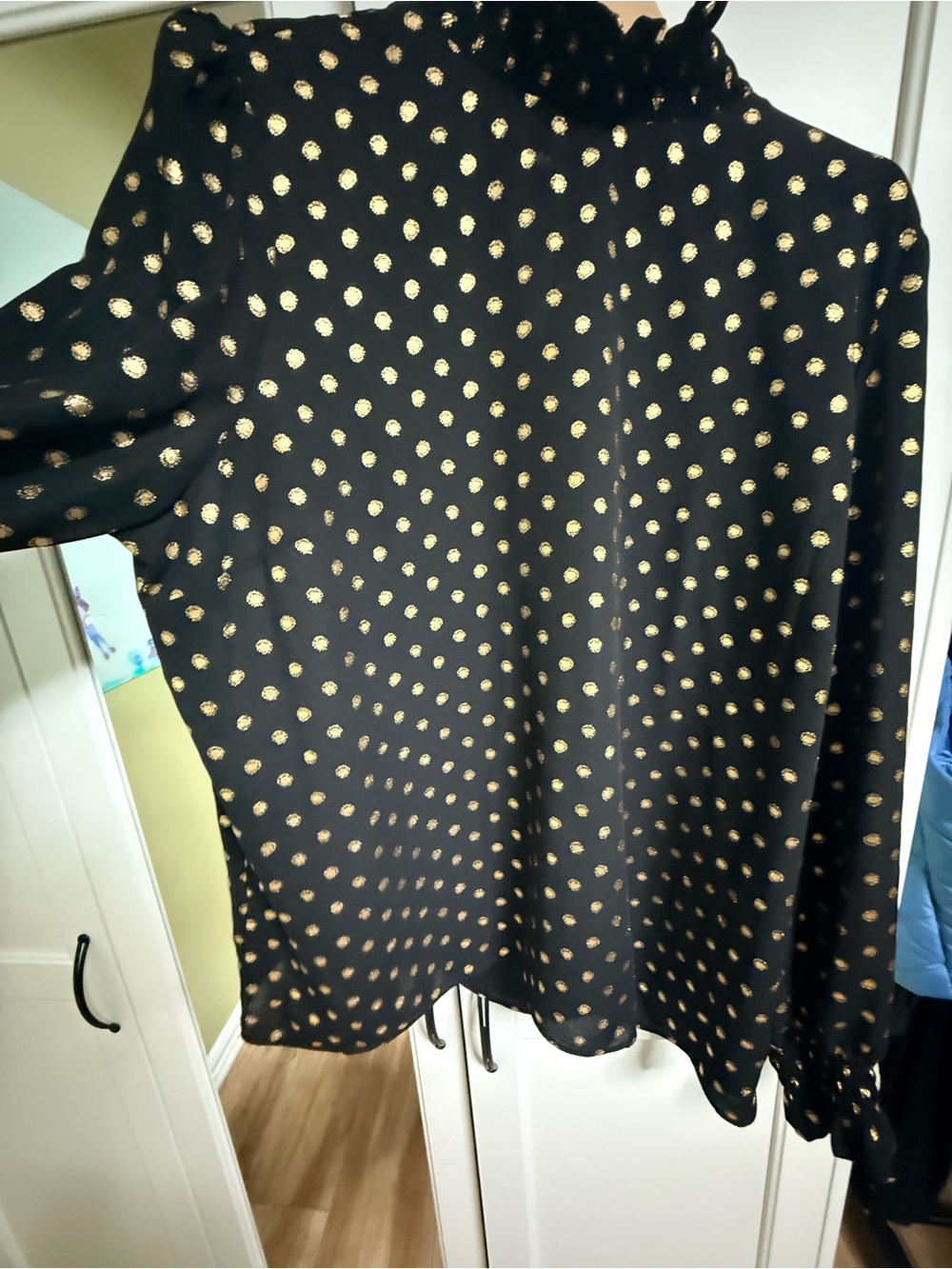 Worthington Black Blouse with Metallic Gold Polka Dots - Picture 4 of 7